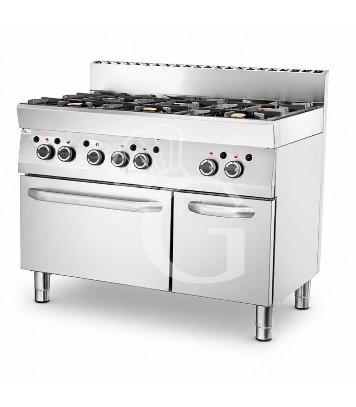 Cucina professionale a gas 6 fuochi forno a gas armadio neutro profondità 650 mm