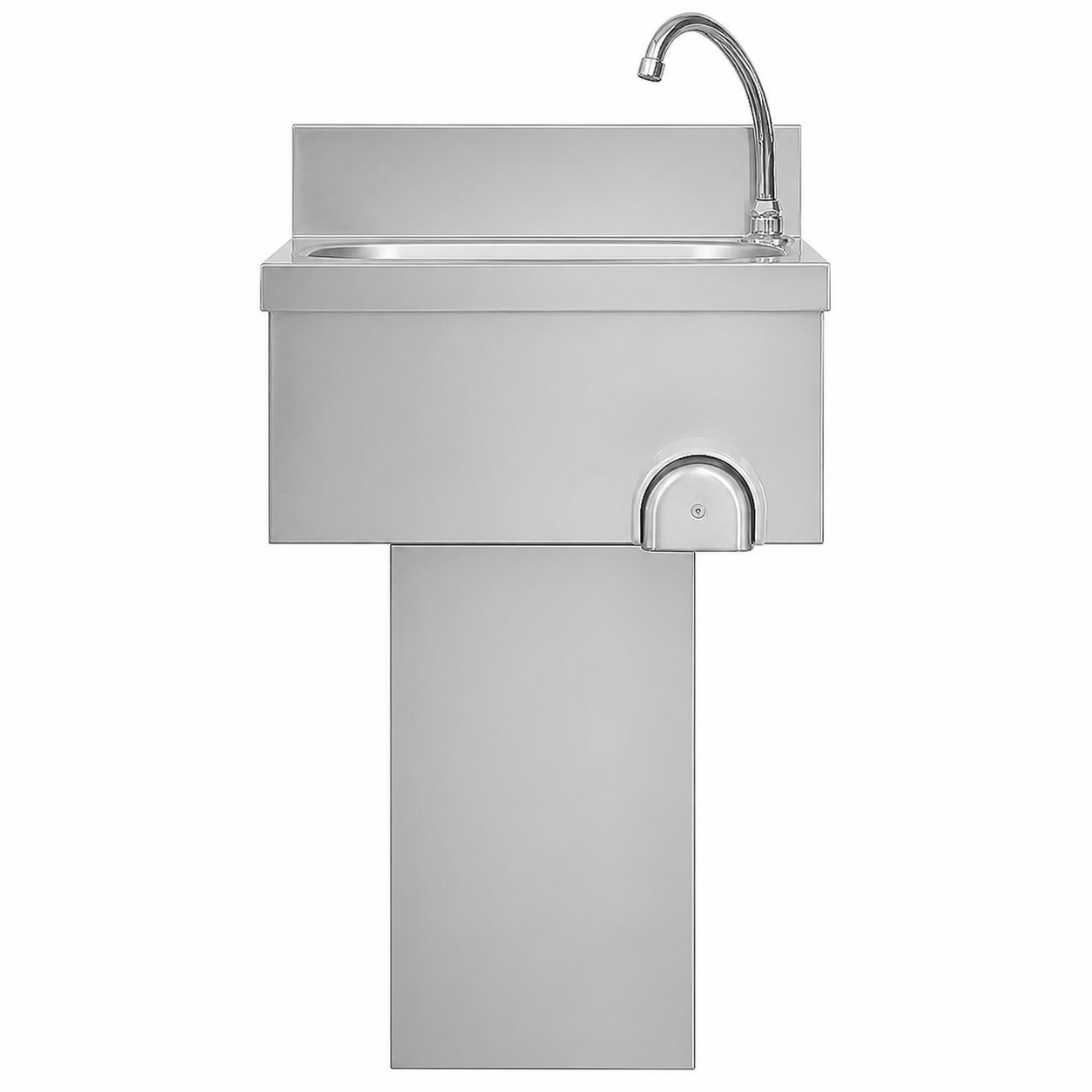 Lavamani per cucina a colonna con comando a ginocchio, completo di rubinetti e scarichi