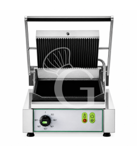 Piastra per panini singola monofase - piastre in ghisa superiore rigata e inferiore liscia - 2,2 Kw