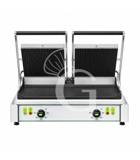 Piastra per panini doppia monofase - piastre in ghisa superiore rigata e inferiore liscia - 3,6 Kw