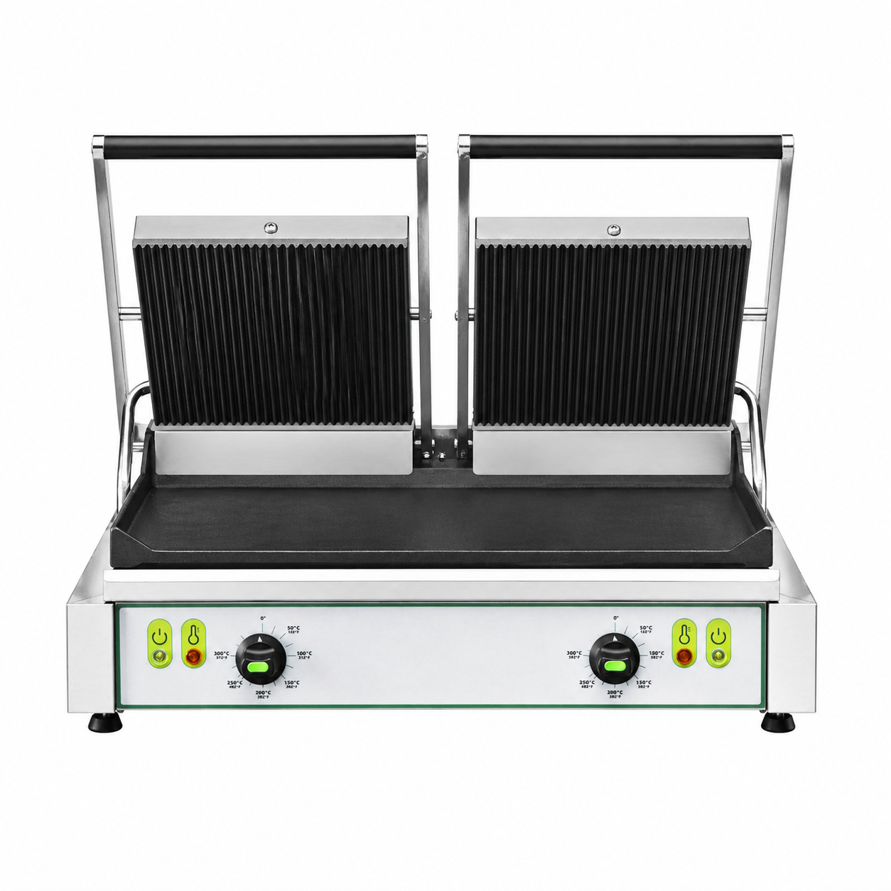 Piastra per panini doppia in ghisa piastra superiore rigata e inferiore liscia - L 570 x P 360 x H 200 mm