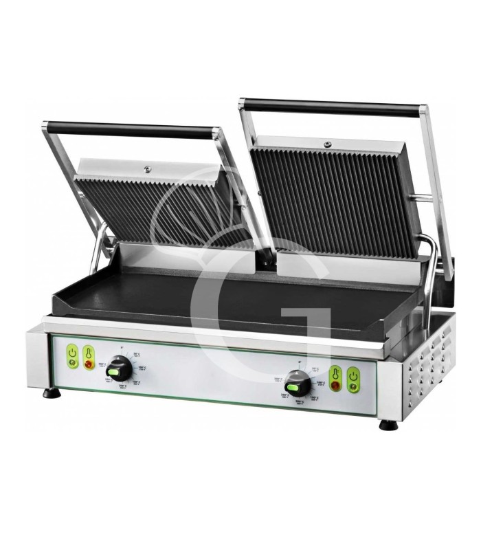 Piastra per panini doppia in ghisa piastra superiore rigata e inferiore liscia - L 570 x P 360 x H 200 mm