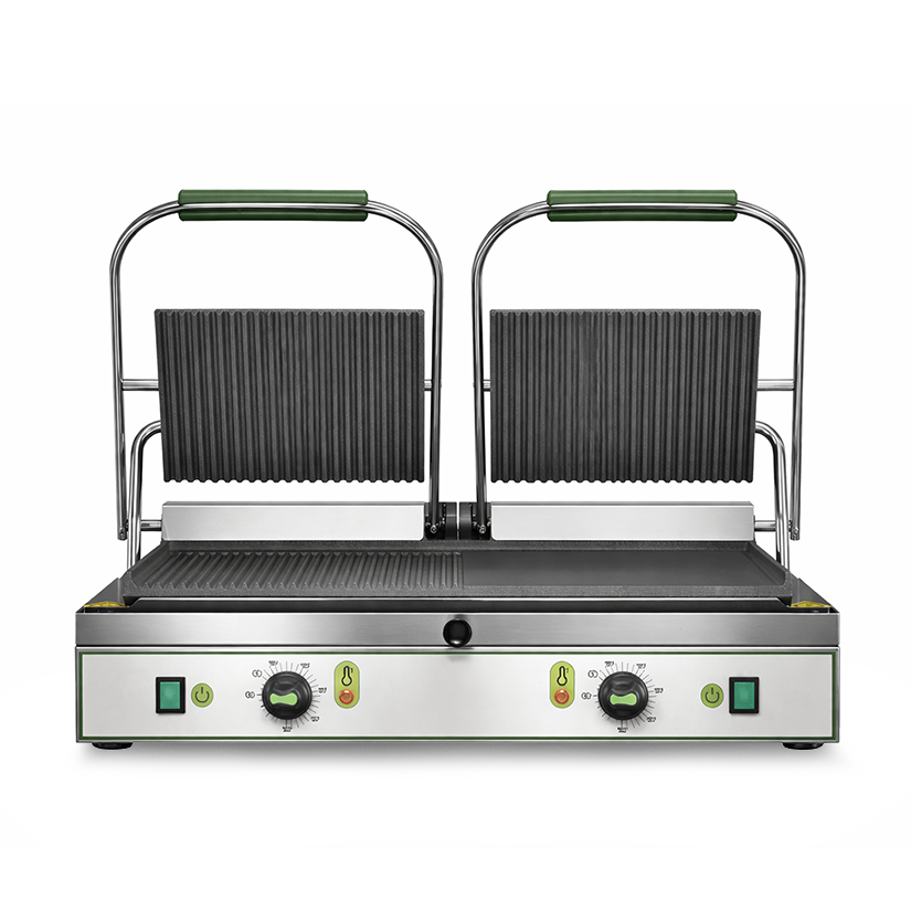 Piastra per panini doppia in ghisa - superiore rigata inferiore liscia e rigata 3600W