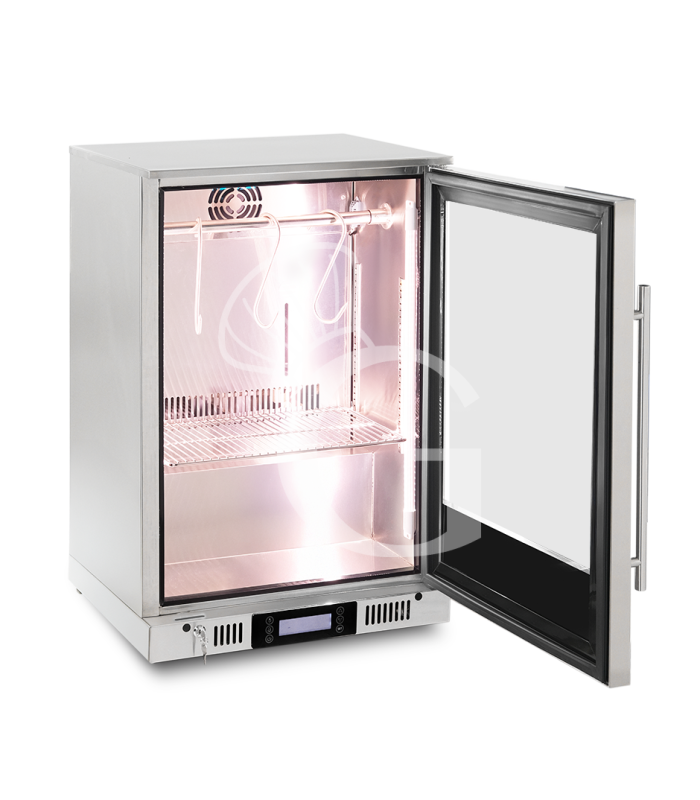 Armadio Refrigerato Professionale per Frollatura Carne +2°C / +10°C con Porta in Vetro - 110 Lt, Lampada UV e Controllo Umidità