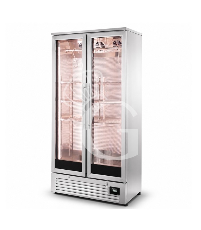 Armadio Refrigerato Professionale per Frollatura Carne +2°C / +10°C doppia porta vetro - 424 Lt, Lampada UV e Controllo Umidità