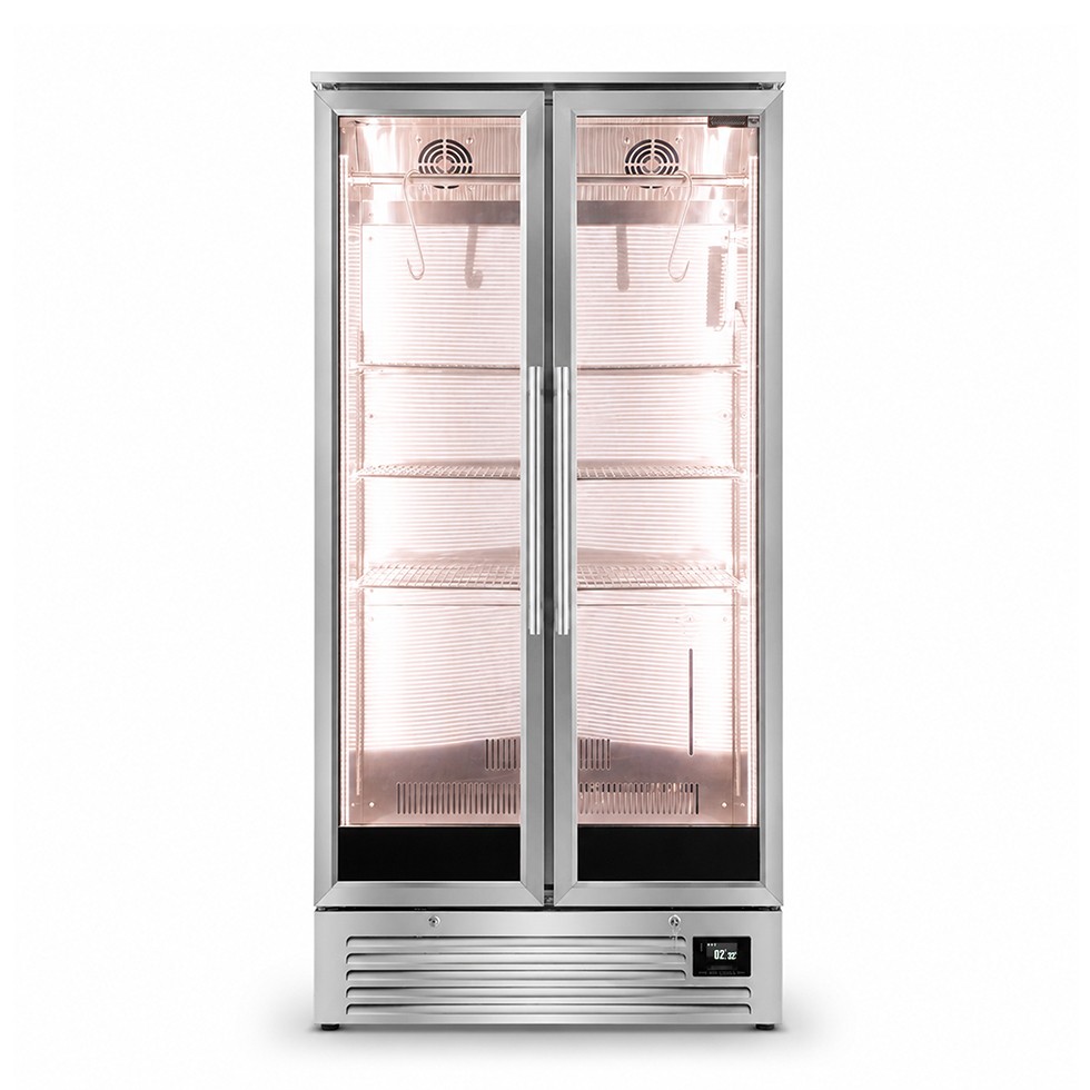 Armadio Refrigerato Professionale per Frollatura Carne +2°C / +10°C doppia porta vetro - 424 Lt, Lampada UV e Controllo Umidità