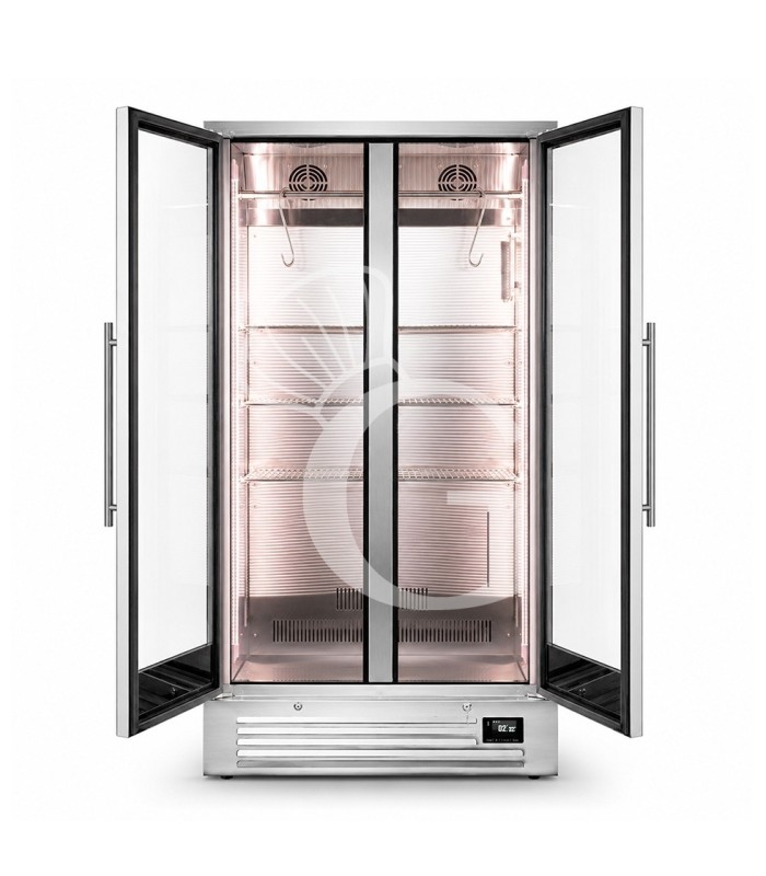 Armadio Refrigerato Professionale per Frollatura Carne +2°C / +10°C doppia porta vetro - 424 Lt, Lampada UV e Controllo Umidità