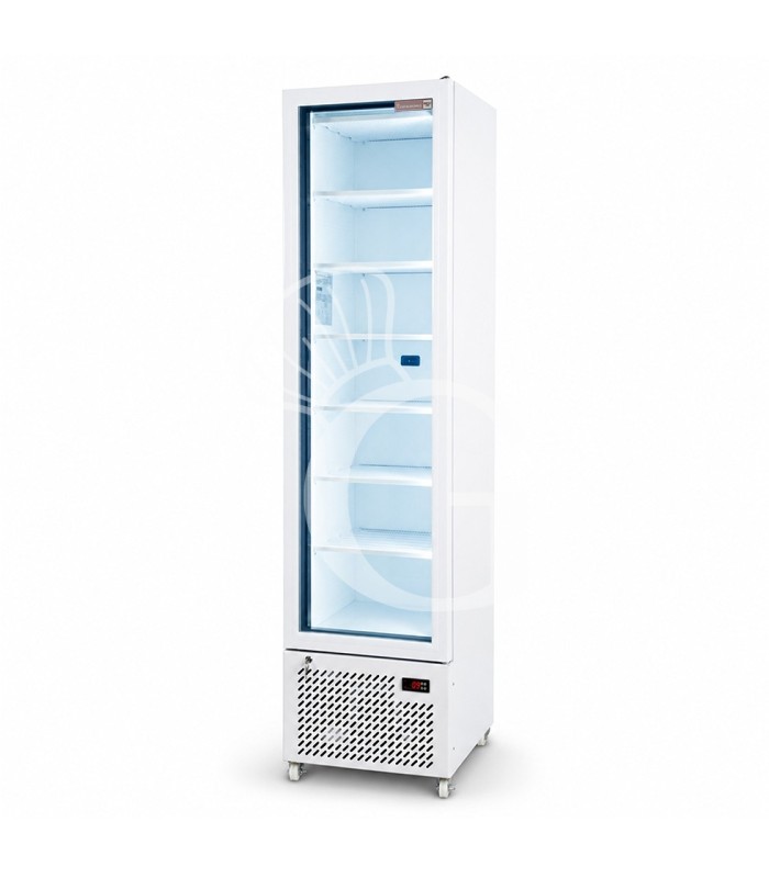 Armadio congelatore statico slim con porta vetro 208 LT, -18°C/-22°C, colore bianco