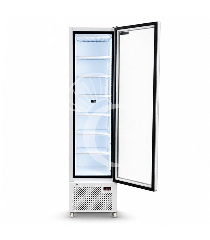 Armadio congelatore statico slim con porta vetro 208 LT, -18°C/-22°C, colore bianco