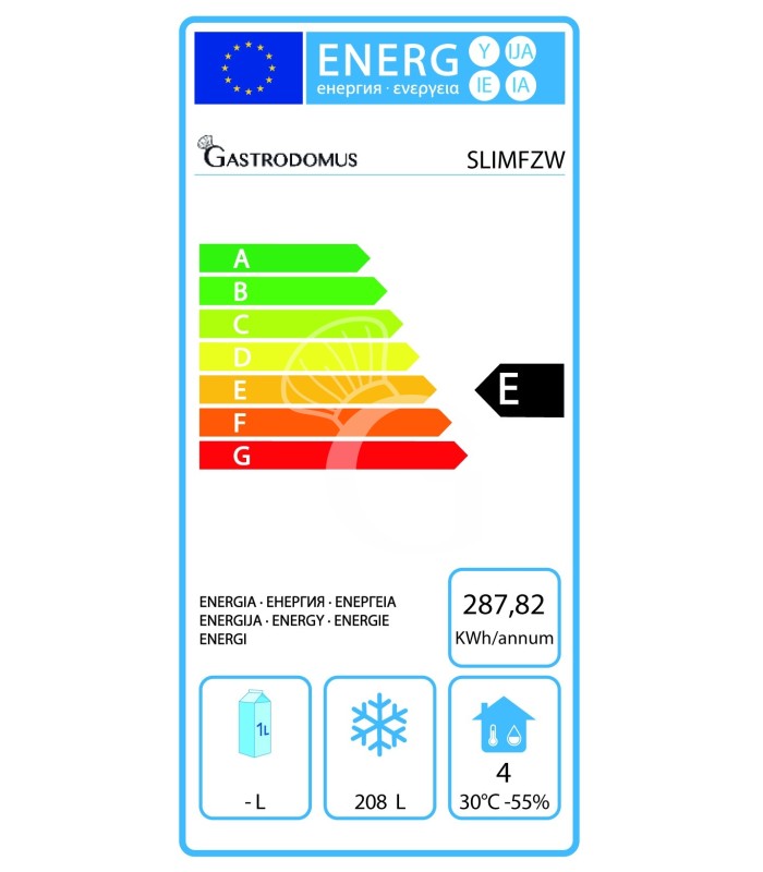 Armadio congelatore statico slim con porta vetro 208 LT, -18°C/-22°C, colore bianco