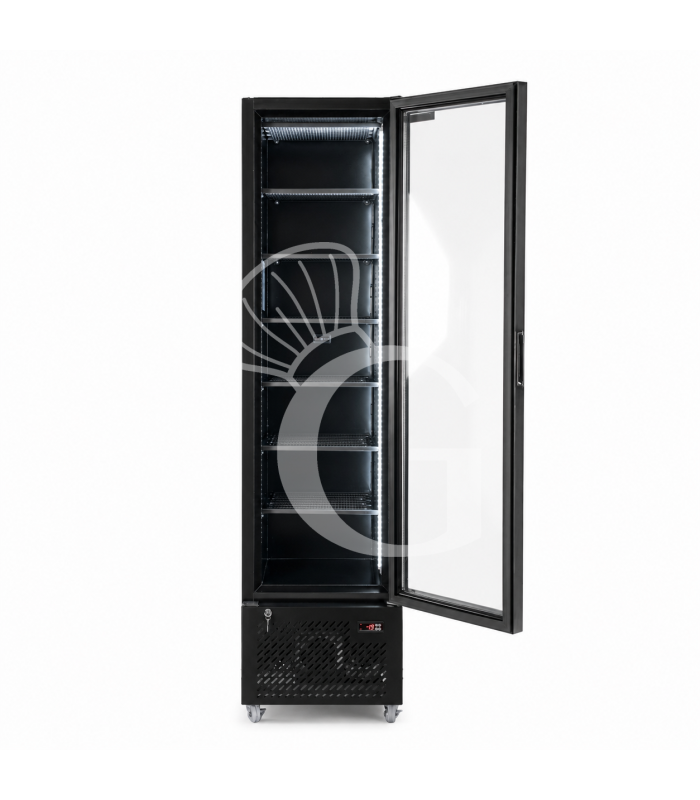 Armadio congelatore statico slim con porta vetro 208 LT, -18°C/-22°C, colore nero