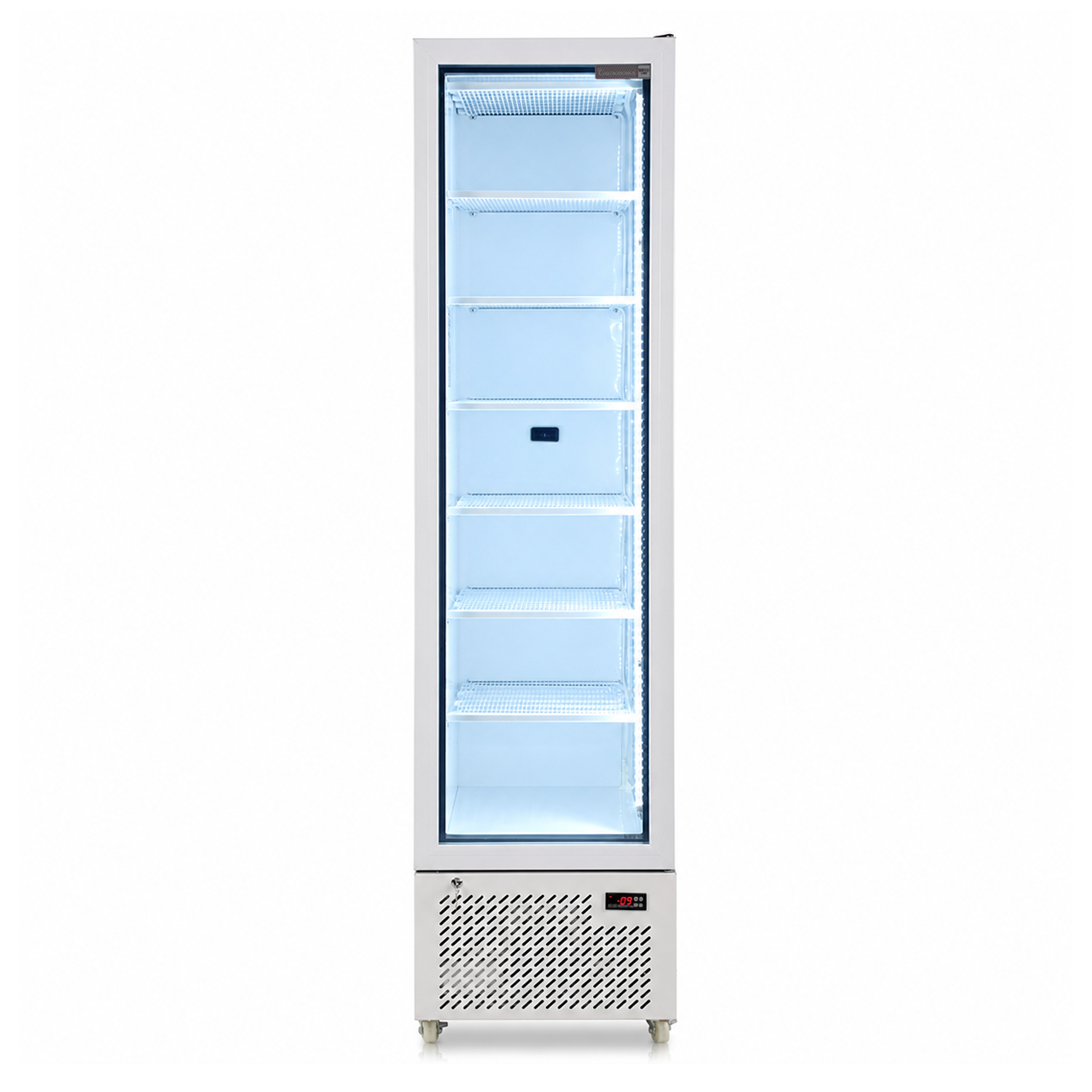 Armadio congelatore statico slim con porta vetro 208 LT, -18°C/-22°C, colore bianco