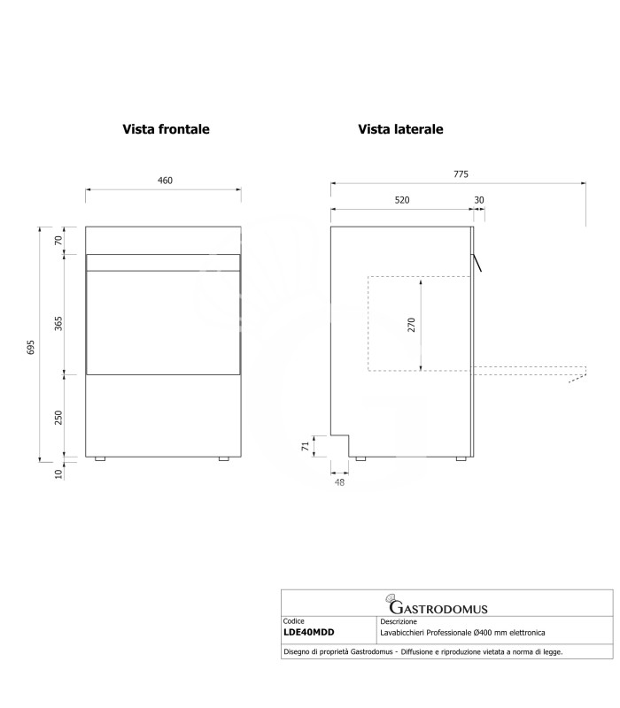 Lavabicchieri Professionale 40x40 H295 elettronica a doppia parete con dosatori brillantante e detergente