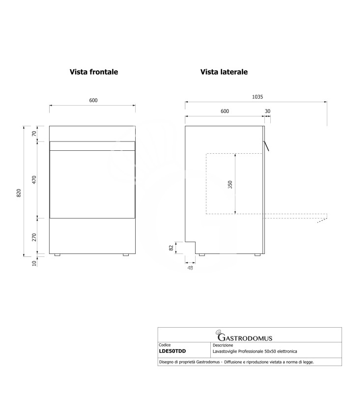 Lavastoviglie Professionale 50x50 elettronica trifase a doppia parete con dosatori brillantante e detergente