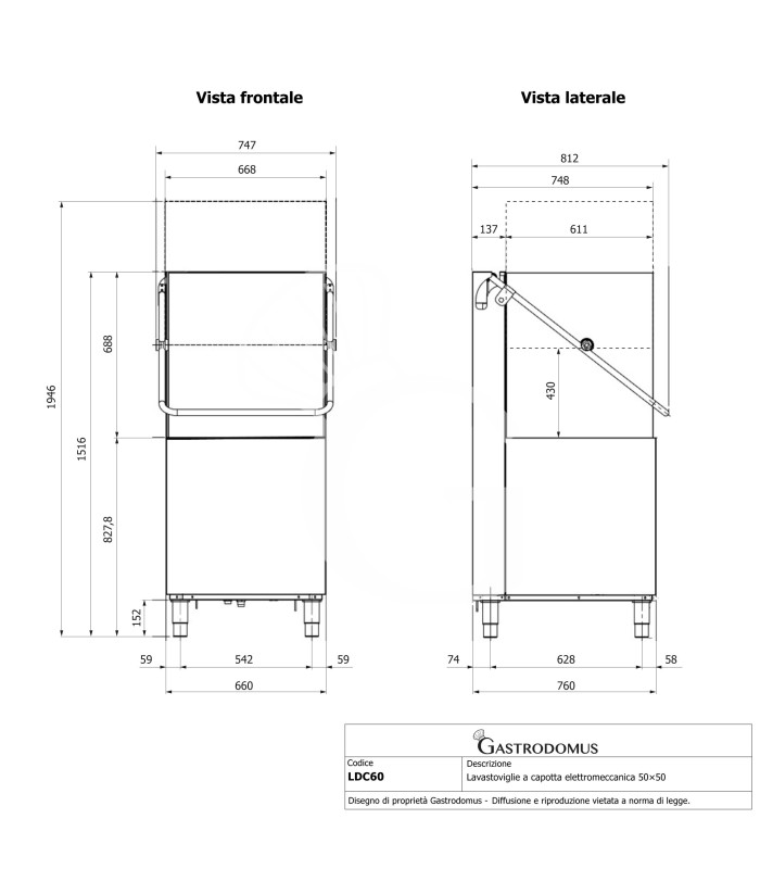 Lavastoviglie a capotta elettromeccanica 50×50 H430 con dosatore brillantante installato