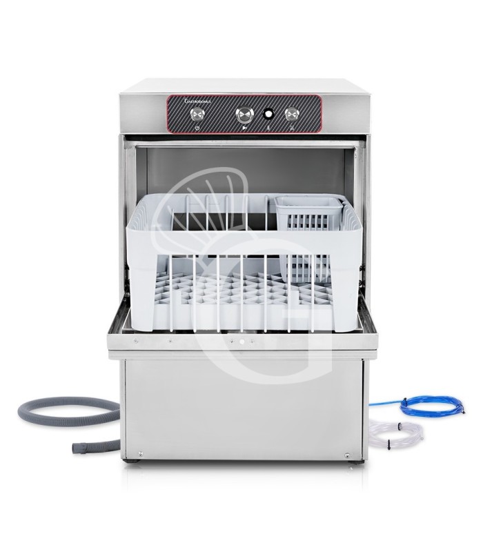 Lavabicchieri Professionale 40x40 H270 elettromeccanica a doppia parete, dosatore brillantante/detergente, pompa di scarico