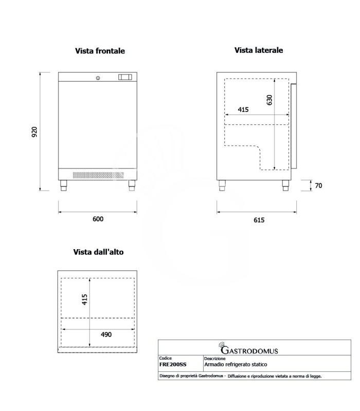 Armadio Refrigerato Statico in acciaio inox -2°C/+8°C 103 LT Classe energetica C