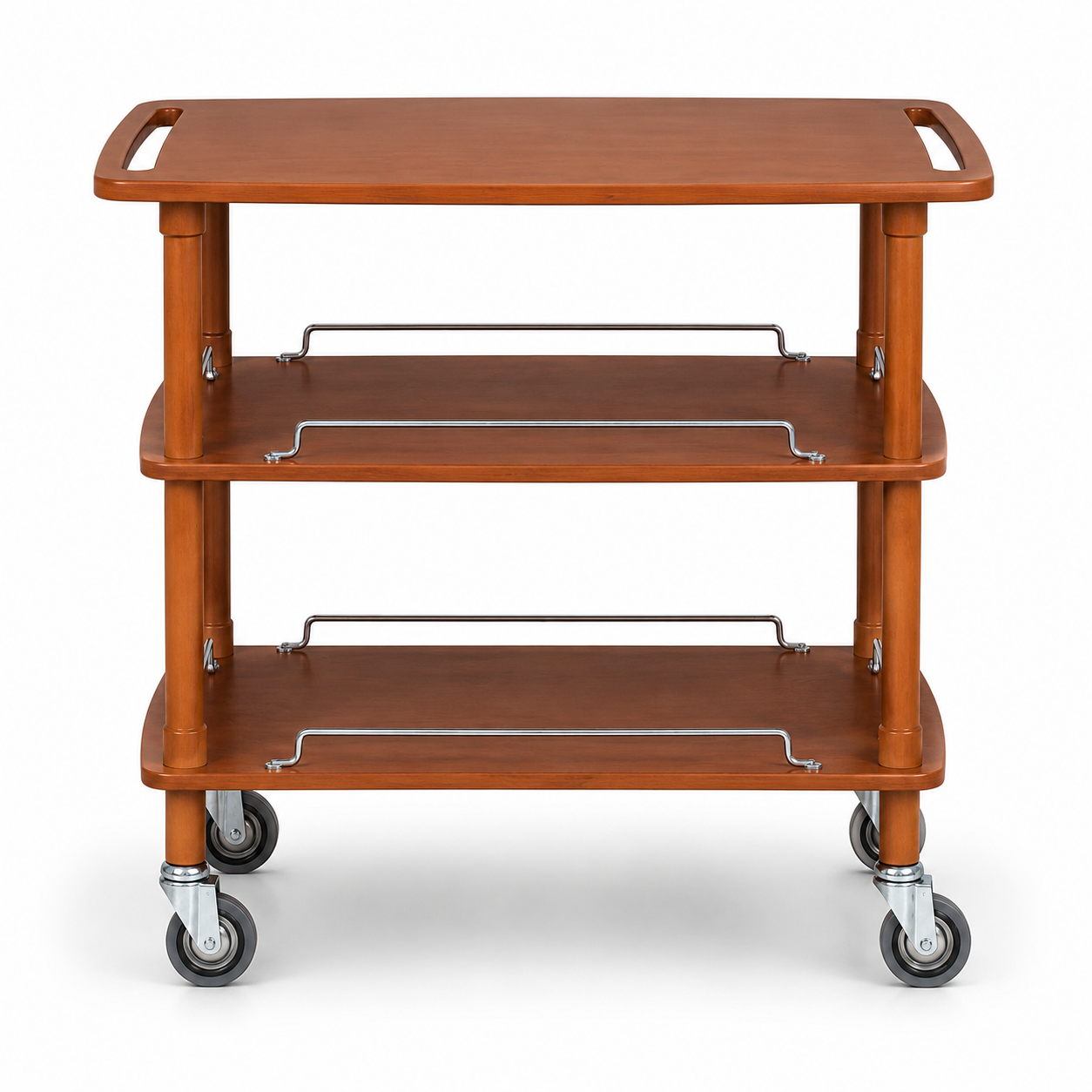 Carrello di servizio in legno con 3 ripiani color noce L 1100 x P 550 x H 890 mm