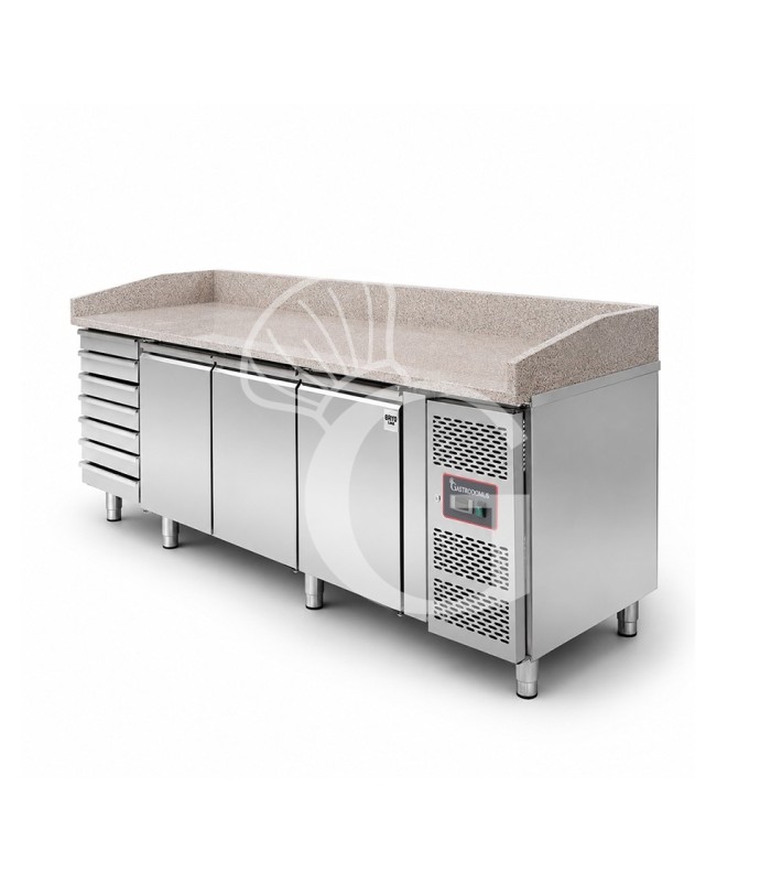 Banco pizza refrigerato piano in granito 3 porte 7 cassetti 580 LT
