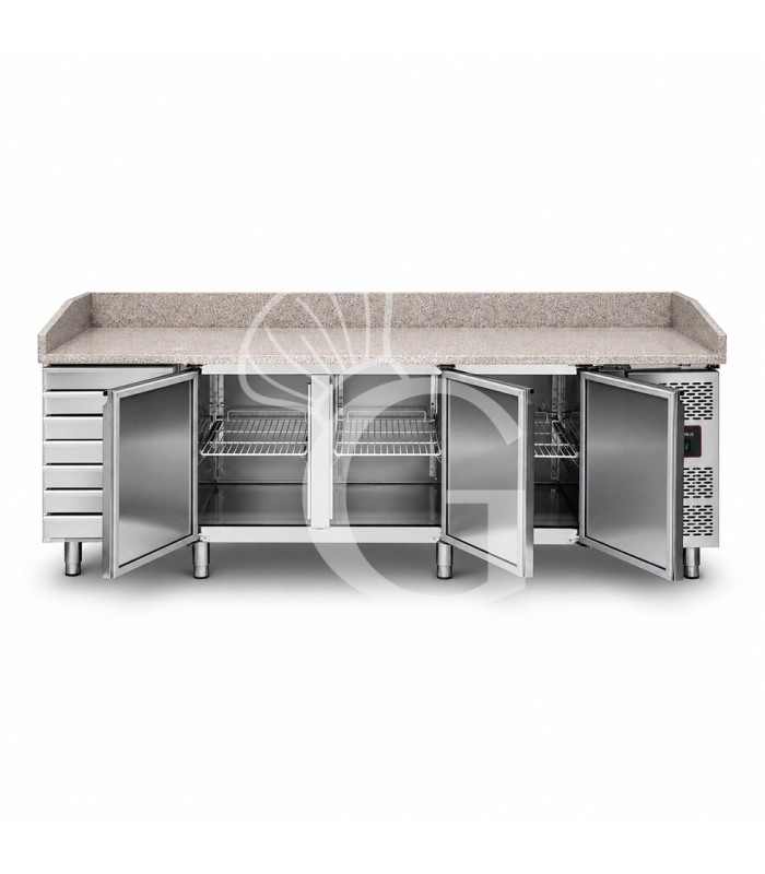 Banco pizza refrigerato piano in granito 3 porte 7 cassetti 580 LT