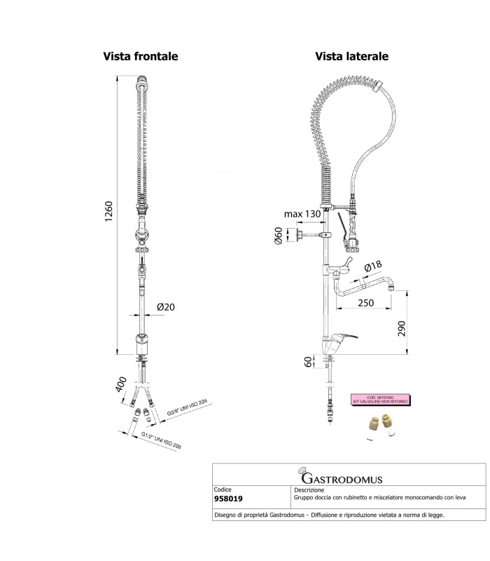 Gruppo doccia Top-Class combinazione rubinetto e miscelatore monocomando con leva