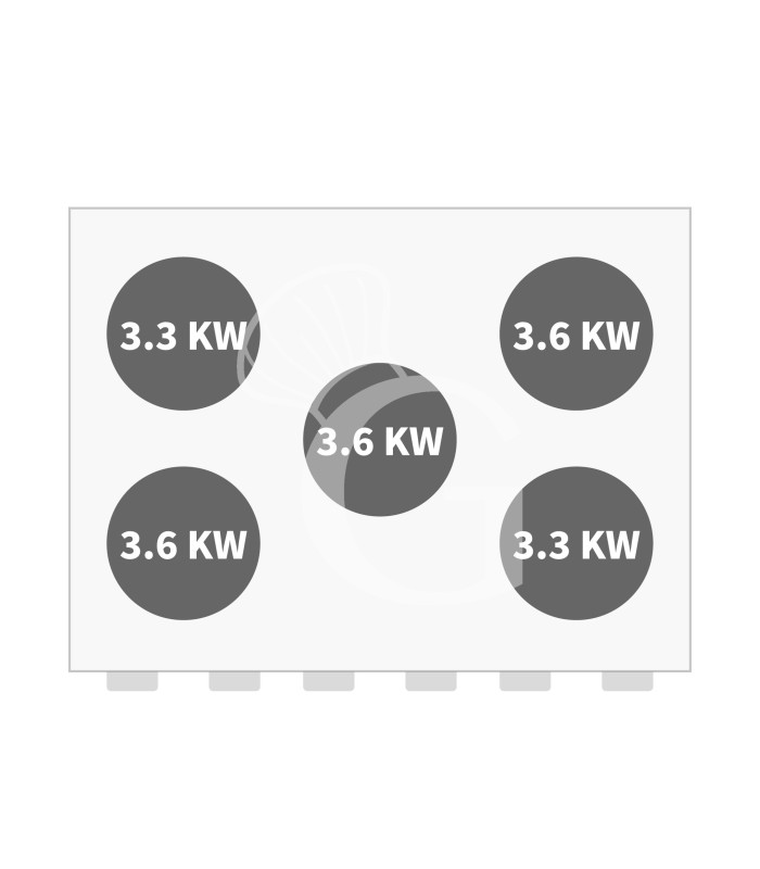 Cucina professionale a gas 5 fuochi forno elettrico a convezione griglie GN1/1 profondità 600 mm
