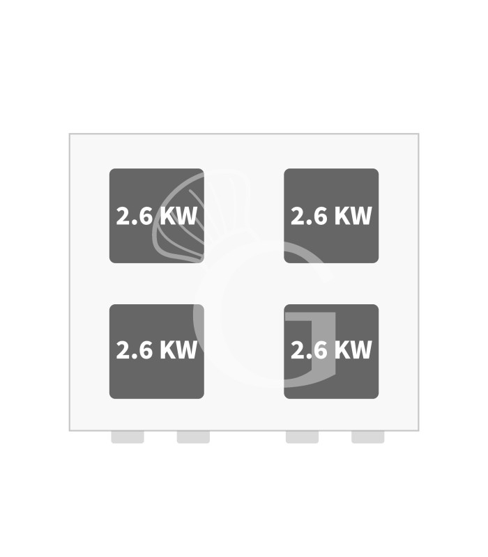 Cucina professionale elettrica 4 piastre quadrate su armadio aperto profondità 700 mm
