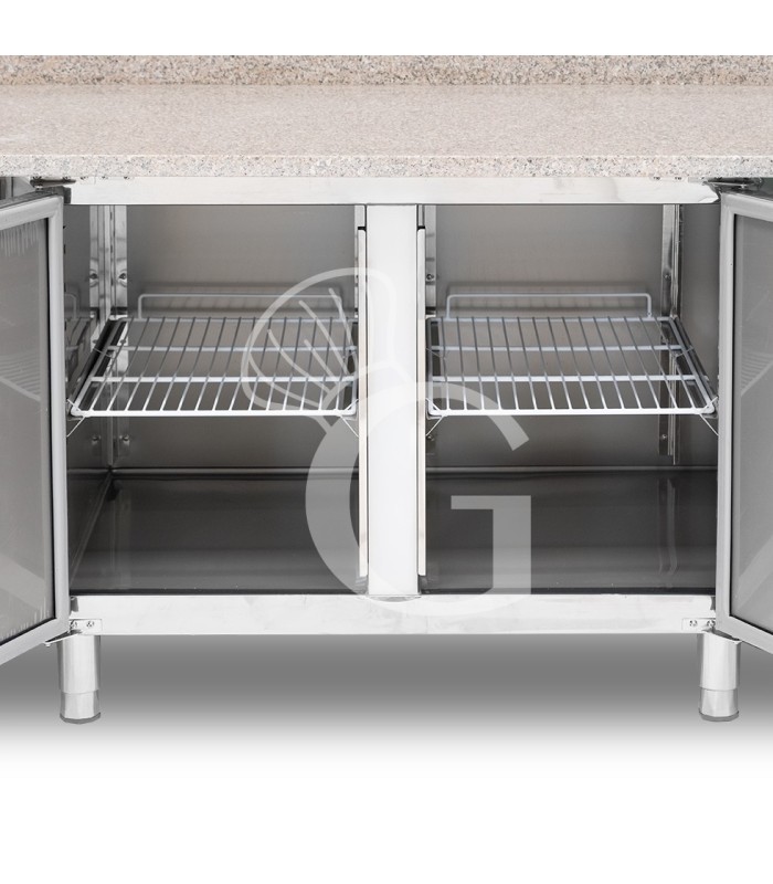 Banco Pizza refrigerato piano in granito 4 porte e vetrina 12 bacinelle GN1/3