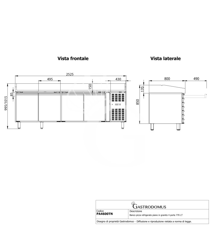Banco Pizza refrigerato piano in granito 4 porte e vetrina 12 bacinelle GN1/3