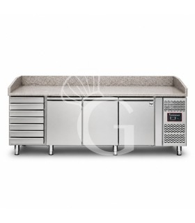 Banco pizza refrigerato piano in granito 3 porte 7 cassetti 580 LT