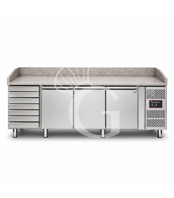 Banco pizza refrigerato piano in granito 3 porte 7 cassetti 580 LT
