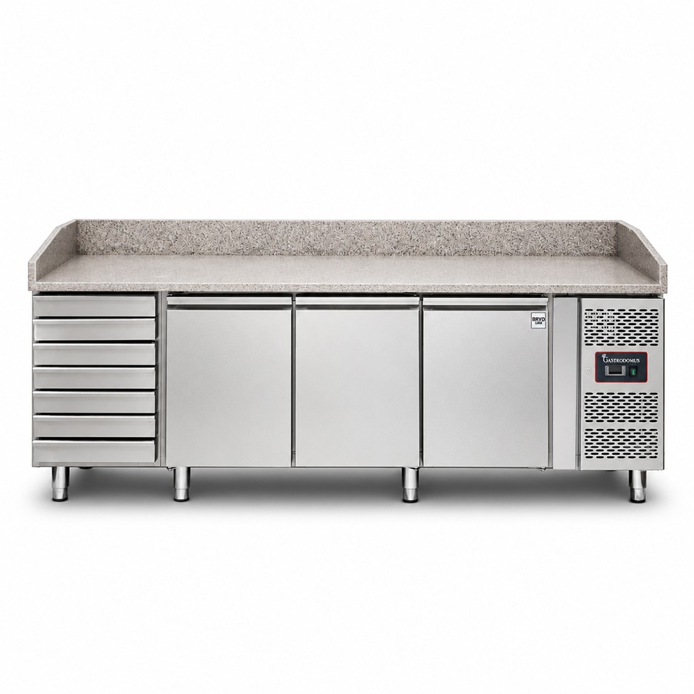 Banco pizza refrigerato piano in granito 3 porte 7 cassetti 580 LT