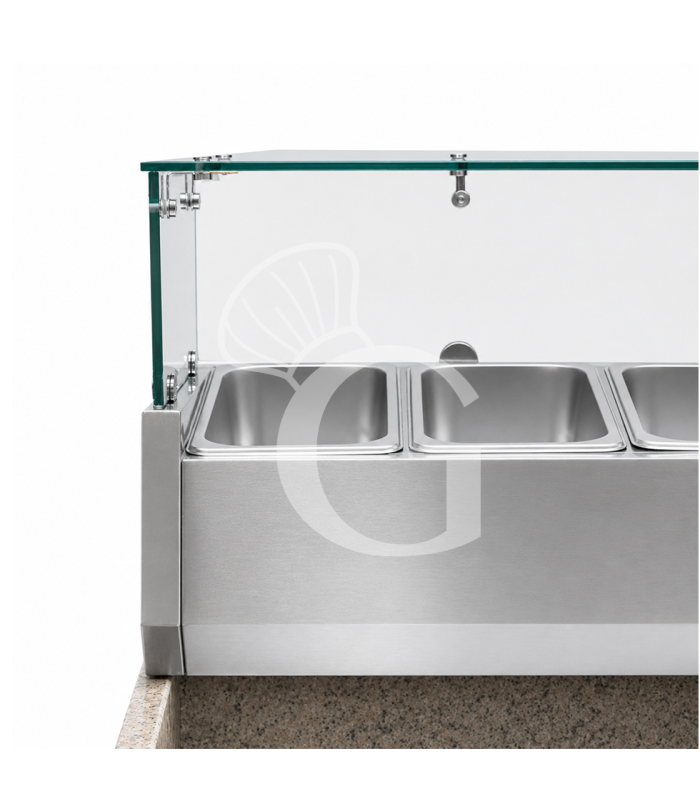 Banco pizza refrigerato piano in granito 3 porte 7 cassetti e vetrina 12 bacinelle GN1/3
