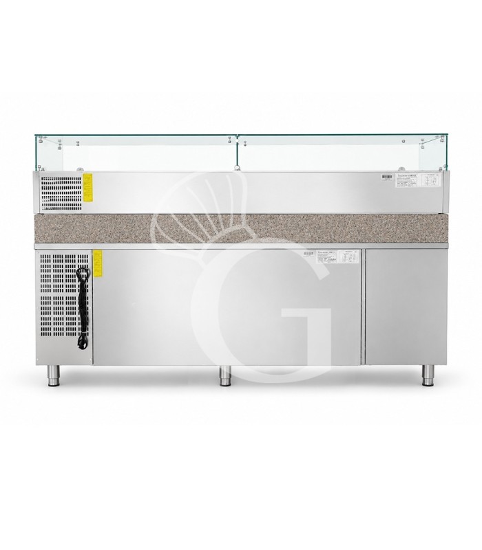 Banco Pizza refrigerato piano in granito 4 porte e vetrina 12 bacinelle GN1/3