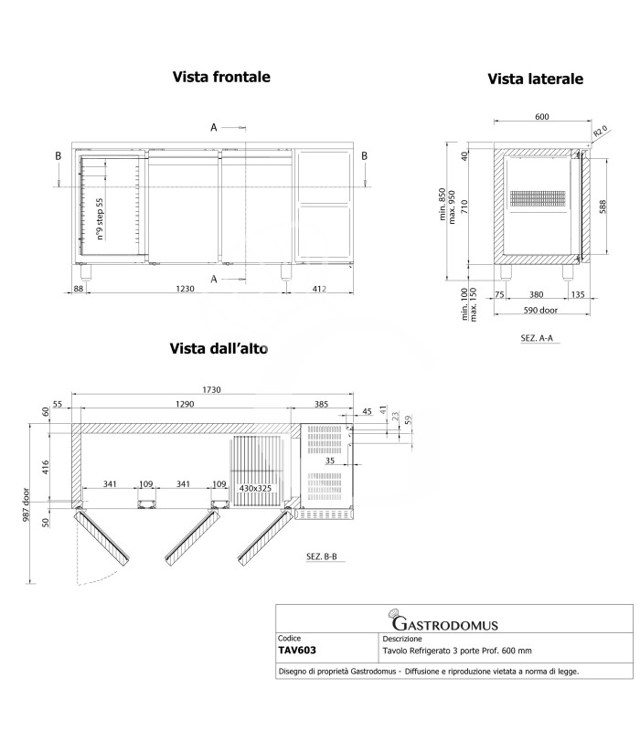 Tavolo Refrigerato 3 porte Prof. 600 -18°C/-22°C classe energetica D