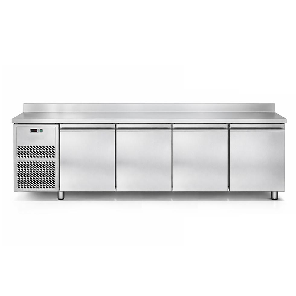 Tavolo Refrigerato 4 porte alzatina Prof. 700 mm 0°C/+10°C motore a sinistra classe energetica A