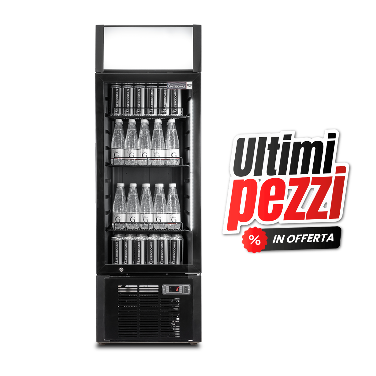 Frigo Bibite Ventilato 1 porta battente con Canopy 181 LT 2°C/+8°C colore nero