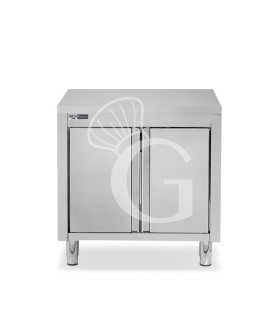 Tavolo armadiato  realizzato in acciaio inox, 2 porte battenti , dimensioni L 700 x P 700 x H 850 mm