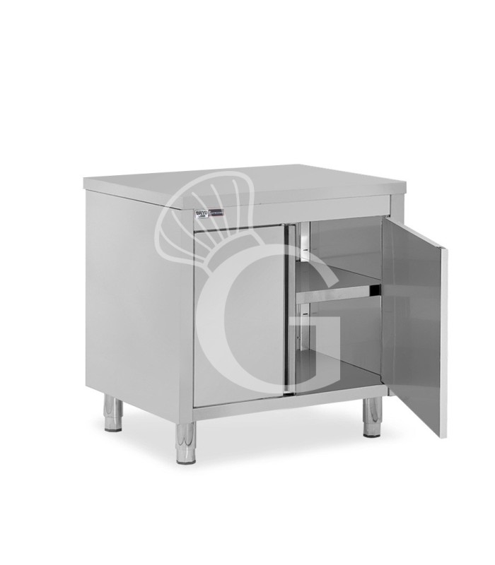 Tavolo armadiato  realizzato in acciaio inox, 2 porte battenti , dimensioni L 700 x P 700 x H 850 mm