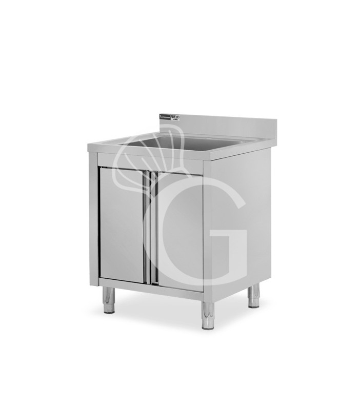 Lavello armadiato 2 porte battenti, 1 vasca, alzatina, L 800 mm x P 600 mm x H 965 mm - con foro rubinetto Ø 32 mm