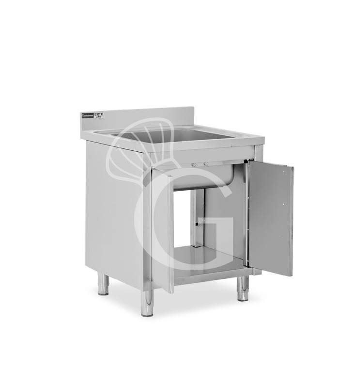 Lavello armadiato 2 porte battenti, 1 vasca, alzatina, L 800 mm x P 600 mm x H 965 mm - con foro rubinetto Ø 32 mm