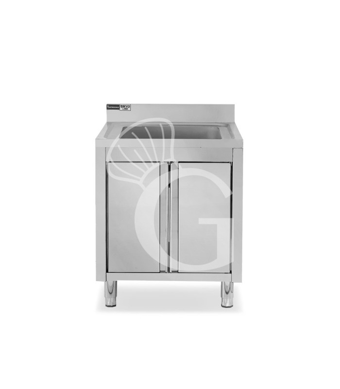 Lavello inox armadiato 1 porta battente, 1 vasca, alzatina, L 800 mm x P 700 mm x H 965 mm - con foro rubinetto Ø 32 mm