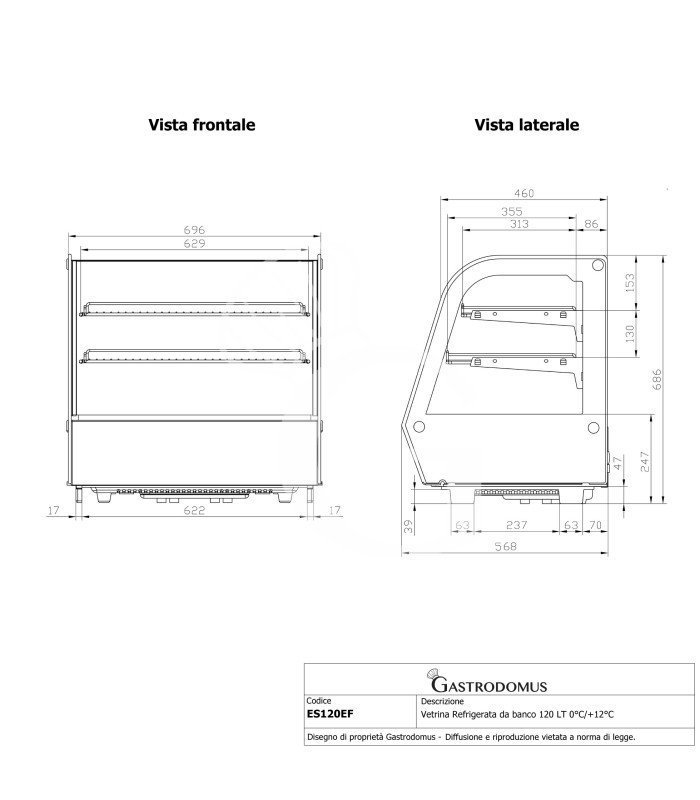 Vetrina Refrigerata da banco 120 LT 0°C/+12°C L 702 mm x P 568 mm x H 686 mm
