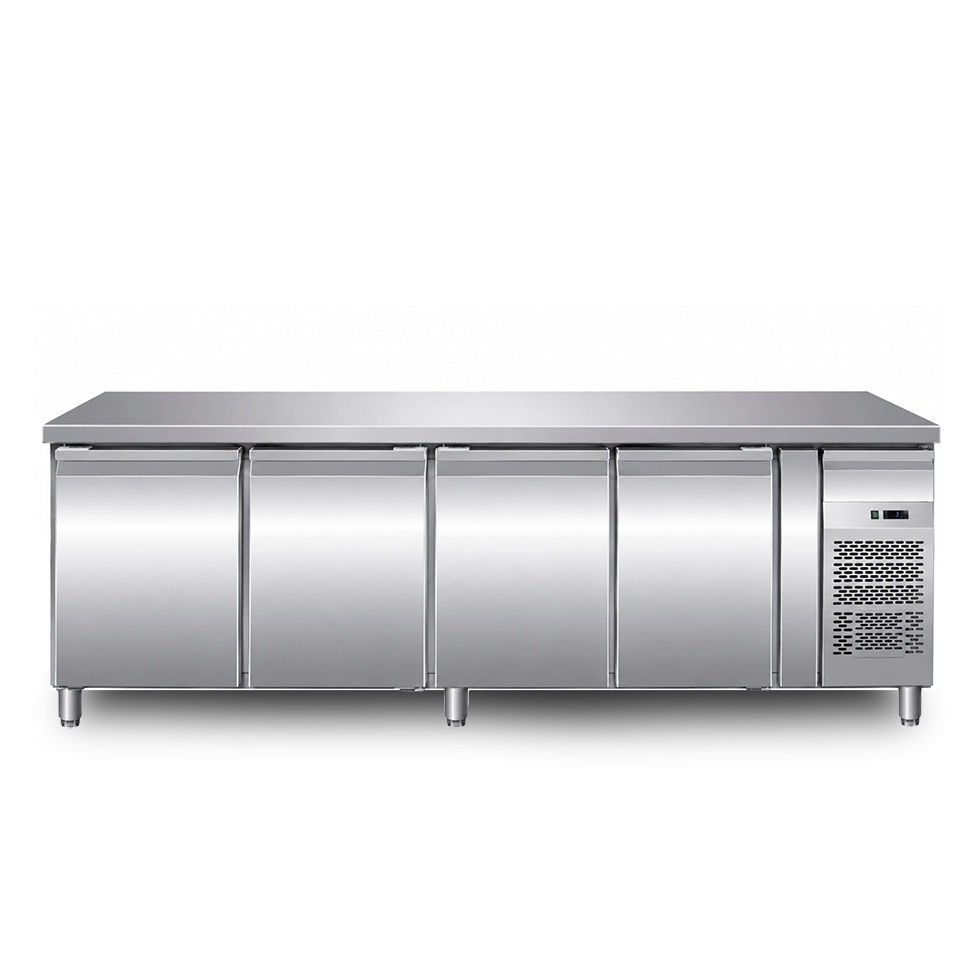Tavolo refrigerato 4 porte, cassetto sopra al motore, profondità 700 mm e temperatura -2°C/+8°C - Classe energetica C
