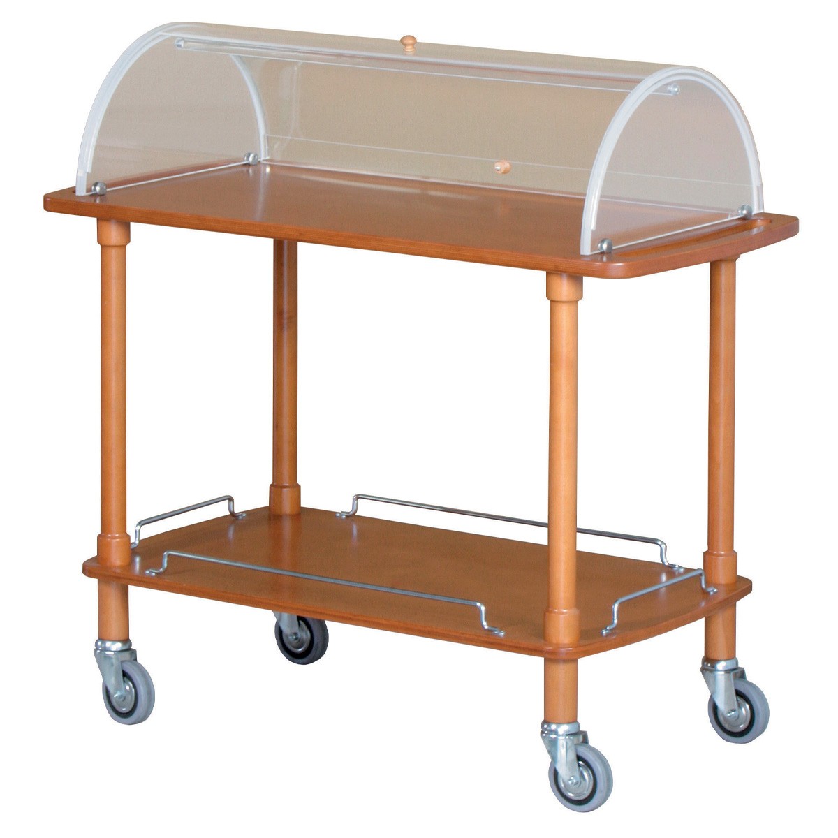 Carrello di servizio in legno con cupola e 2 ripiani L 1100 mm x P 550 mm x H 1070 mm