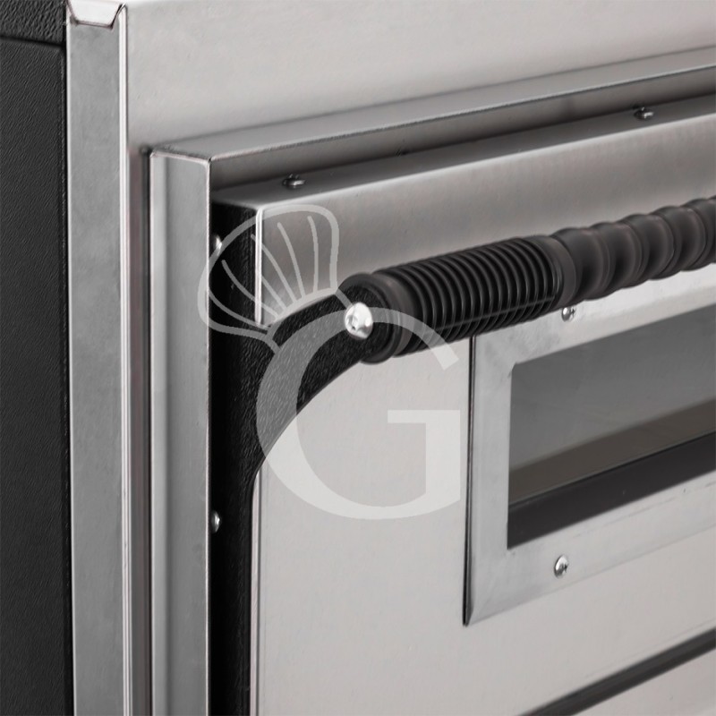 Forno pizza elettrico meccanico 4 + 4 pizze Ø 320 mm - 9,4 KW, cappa nera e supporto