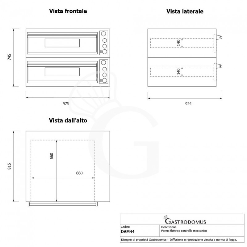 Forno pizza elettrico meccanico 4 + 4 pizze Ø 320 mm - 9,4 KW, cappa a condensazione inox e cella di lievitazione nera