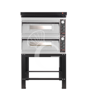 Forno pizza elettrico meccanico 4 + 4 pizze Ø 320 mm - 9,4 KW, cappa nera e supporto