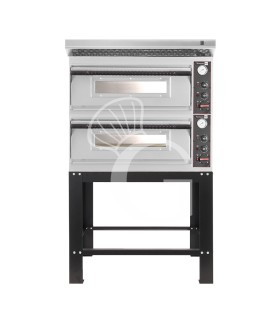 Forno pizza elettrico meccanico 4 + 4 pizze Ø 320 mm - 9,4 KW, cappa inox e supporto