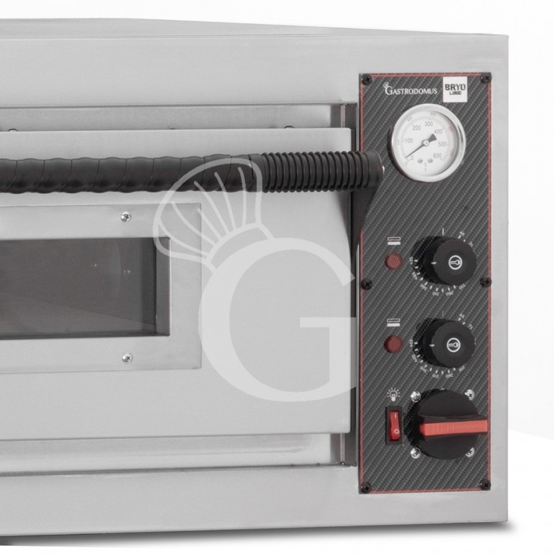 Forno pizza elettrico meccanico 6 + 6 pizze Ø 350 mm - 18 KW, cappa a condensazione nera e cella di lievitazione nera